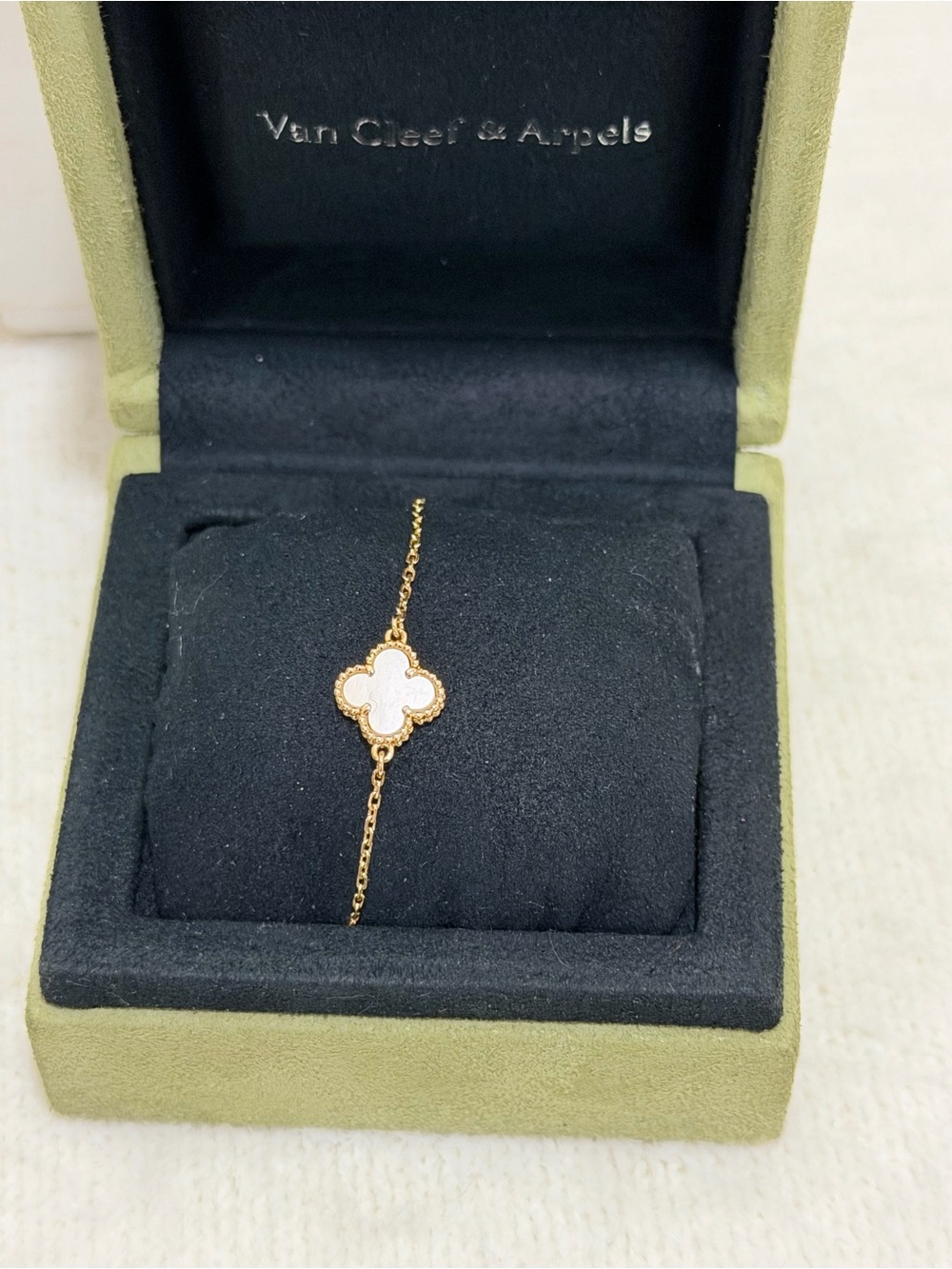 Van Cleef & Arpels Gold Bracelet with White Mother-of-Pearl Alhambra Motif